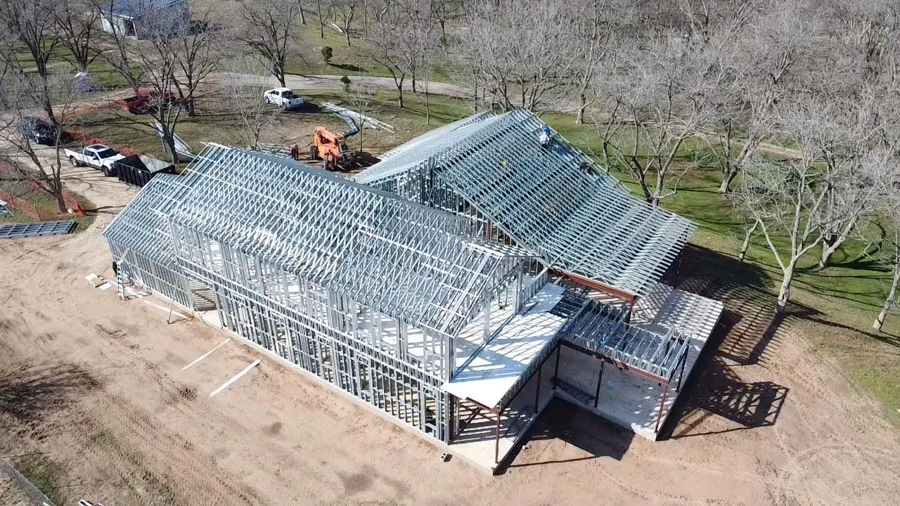 Metal framing on active residential construction site by Trinity Construction